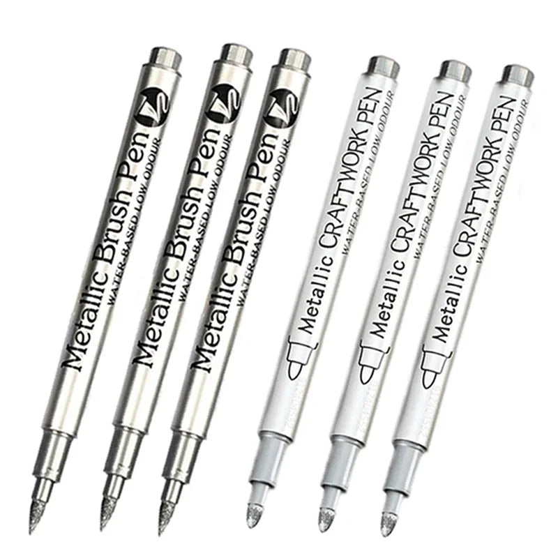 4/6Pcs Waterproof Permanent Metallic Brush Paint Marker Pens DIY Resin Mold Gold Silver Drawing Supplies Craft Markers Pen