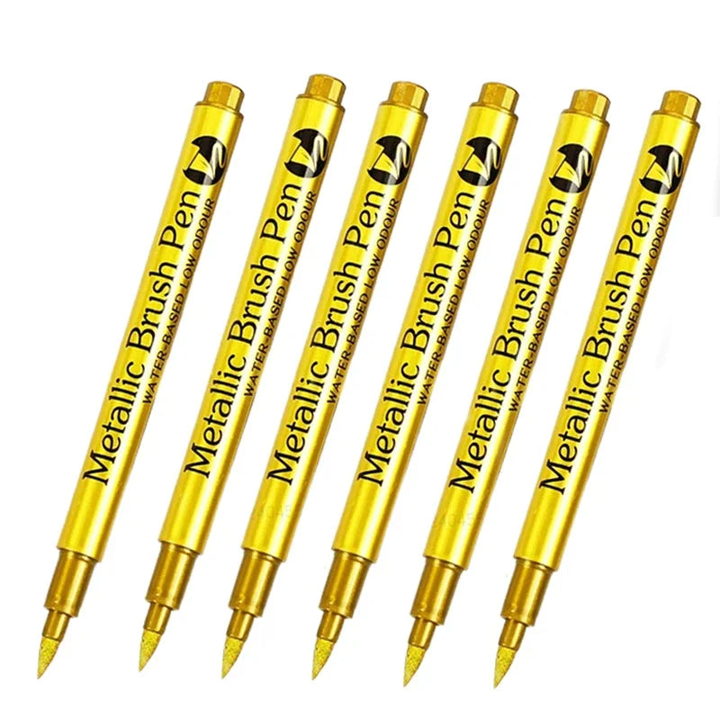 4/6Pcs Waterproof Permanent Metallic Brush Paint Marker Pens DIY Resin Mold Gold Silver Drawing Supplies Craft Markers Pen