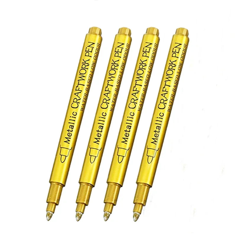 4/6Pcs Waterproof Permanent Metallic Brush Paint Marker Pens DIY Resin Mold Gold Silver Drawing Supplies Craft Markers Pen