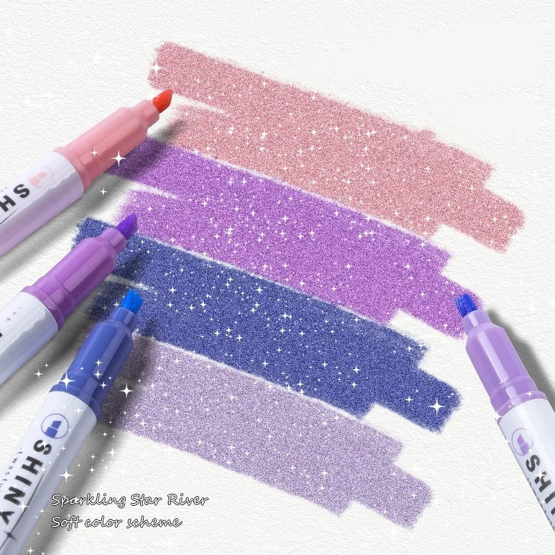 4Pcs Glitter Color Shiny Pens Set Bling Sparkling Highlighter Marker 4Mm Brush for Drawing Painting Art School Metallic Glitter