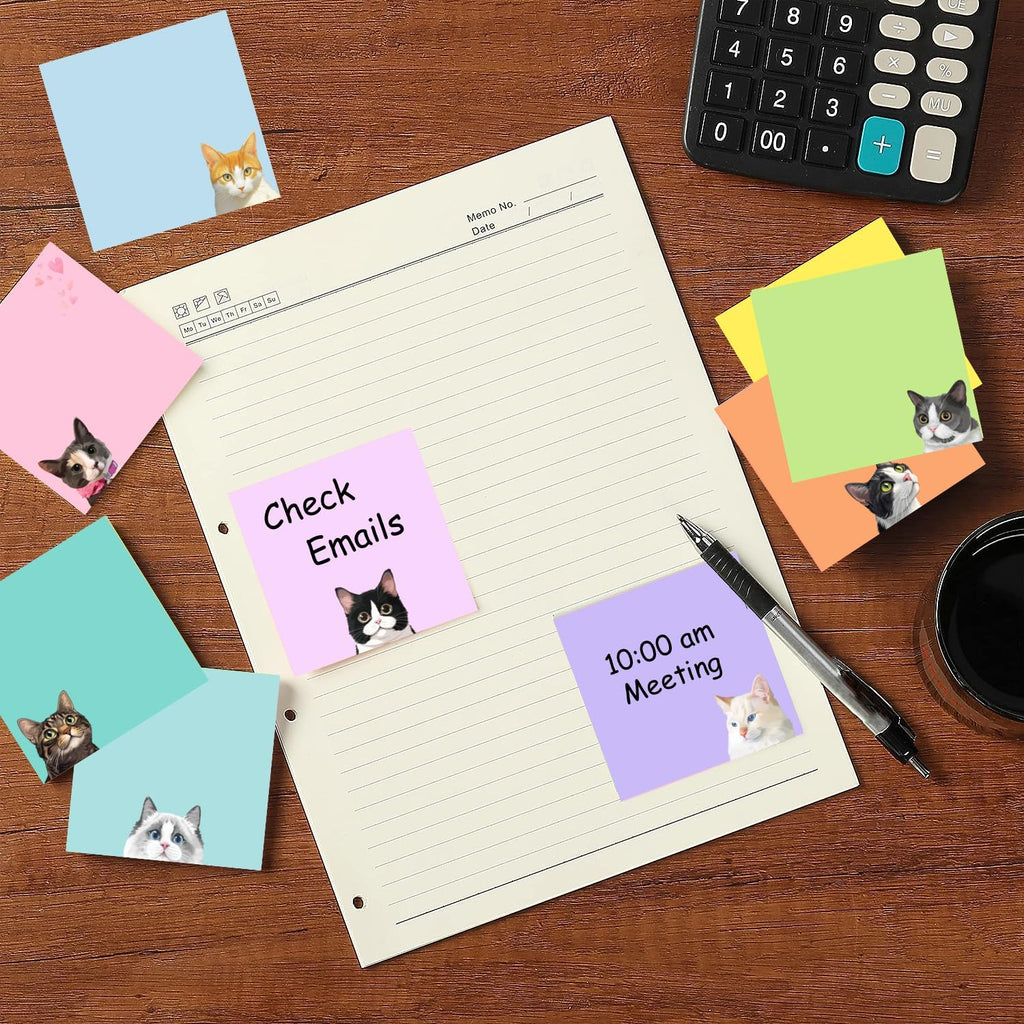 Cute Black Cat Sticky Notes Set - 9 Pads of 3" x 3" Self-Adhesive Notepads for Cat Lovers, Office Decor, and School Supplies