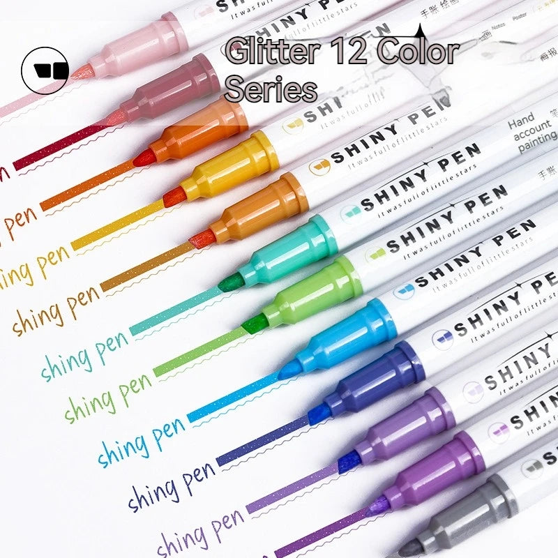 4Pcs Glitter Color Shiny Pens Set Bling Sparkling Highlighter Marker 4Mm Brush for Drawing Painting Art School Metallic Glitter