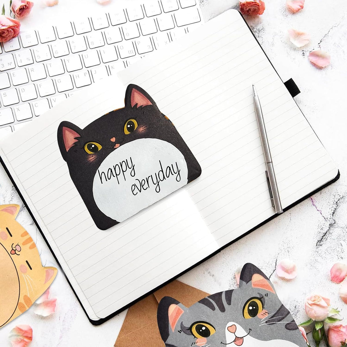 Cute Sticky Notes, 12 Pack Novelty Cat Shaped Markers Flags Fun Sticky Notes for Office Home Students Roommates Tab Gifts