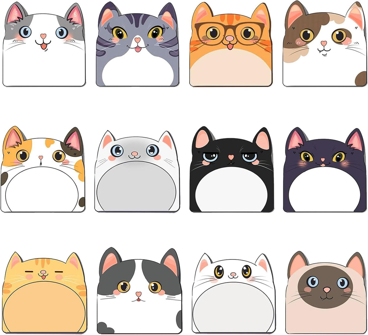 Cute Sticky Notes, 12 Pack Novelty Cat Shaped Markers Flags Fun Sticky Notes for Office Home Students Roommates Tab Gifts