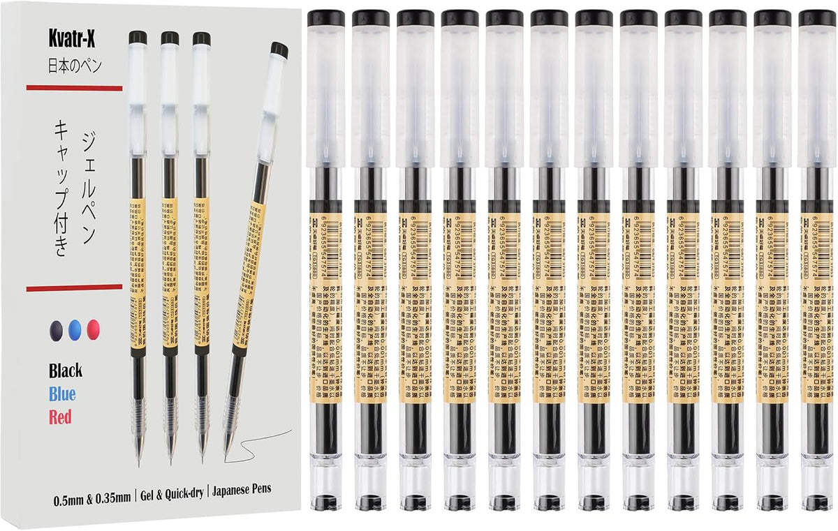 Japanese Gel Pens Stationery with Caps, 0.5Mm Fine Point (12 Black)
