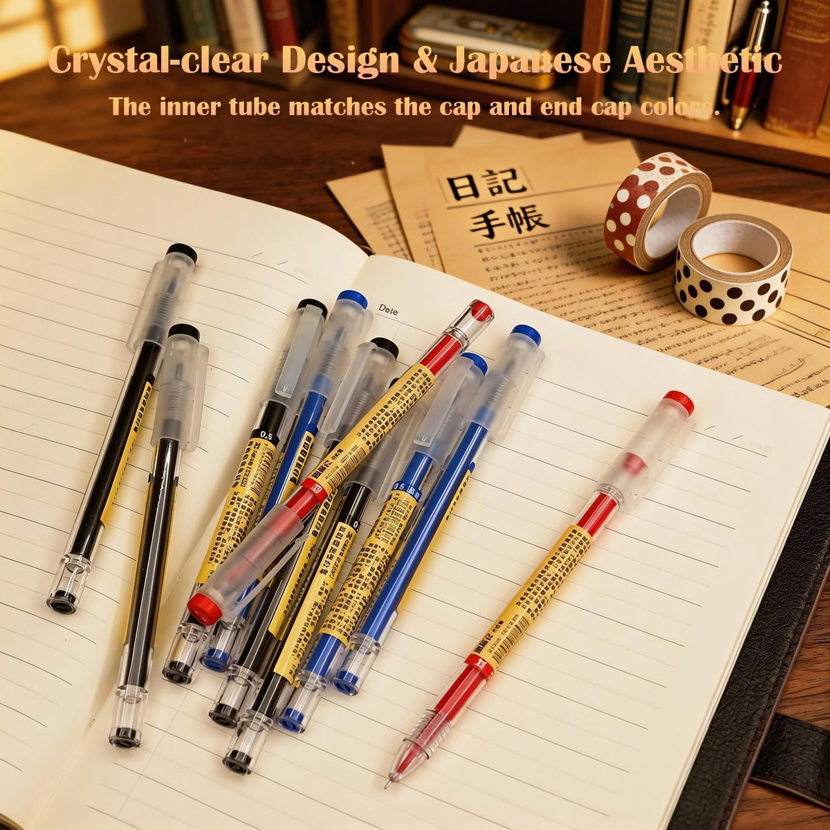 Japanese Gel Pens Stationery with Caps, 0.5Mm Fine Point (12 Black)