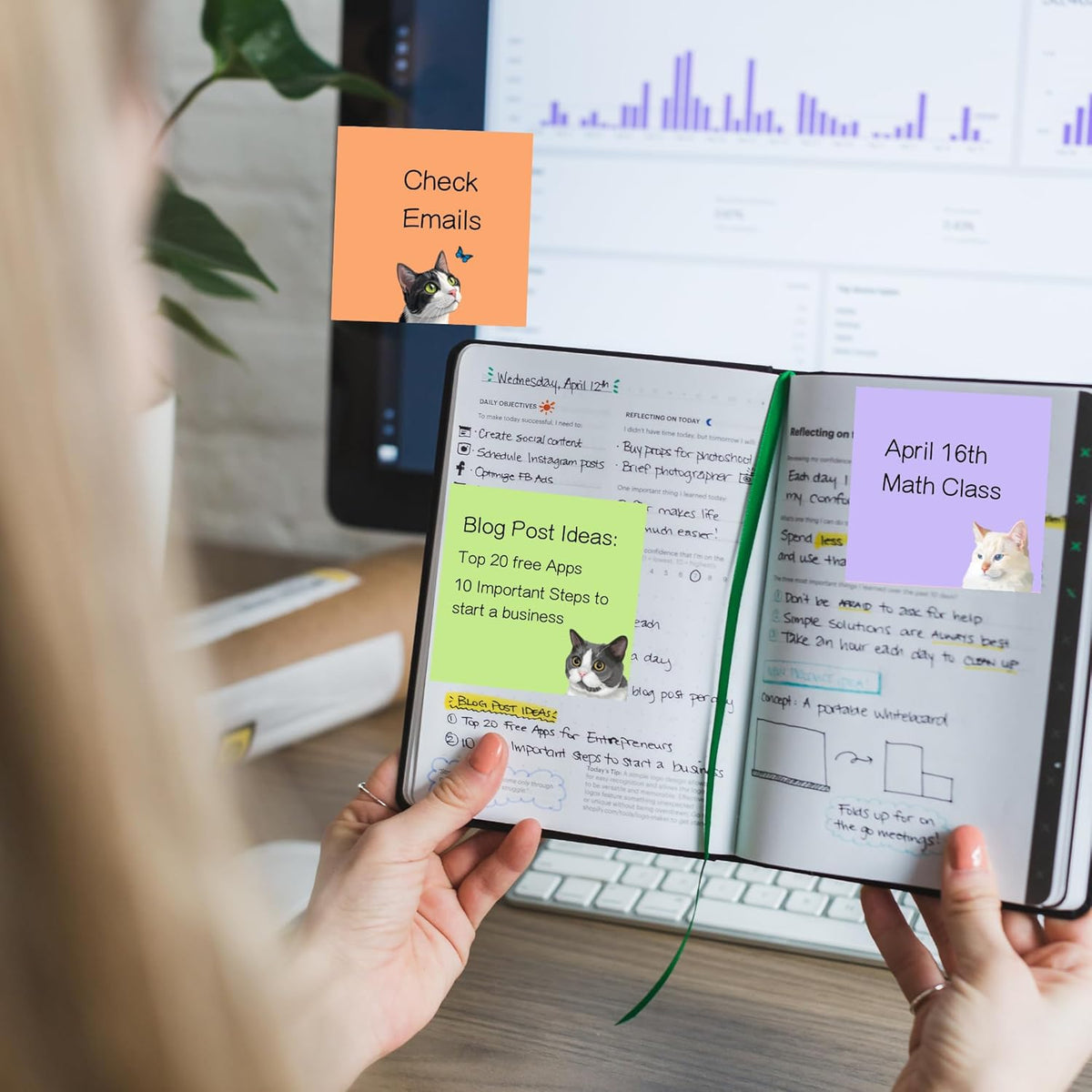 Cute Black Cat Sticky Notes Set - 9 Pads of 3" x 3" Self-Adhesive Notepads for Cat Lovers, Office Decor, and School Supplies