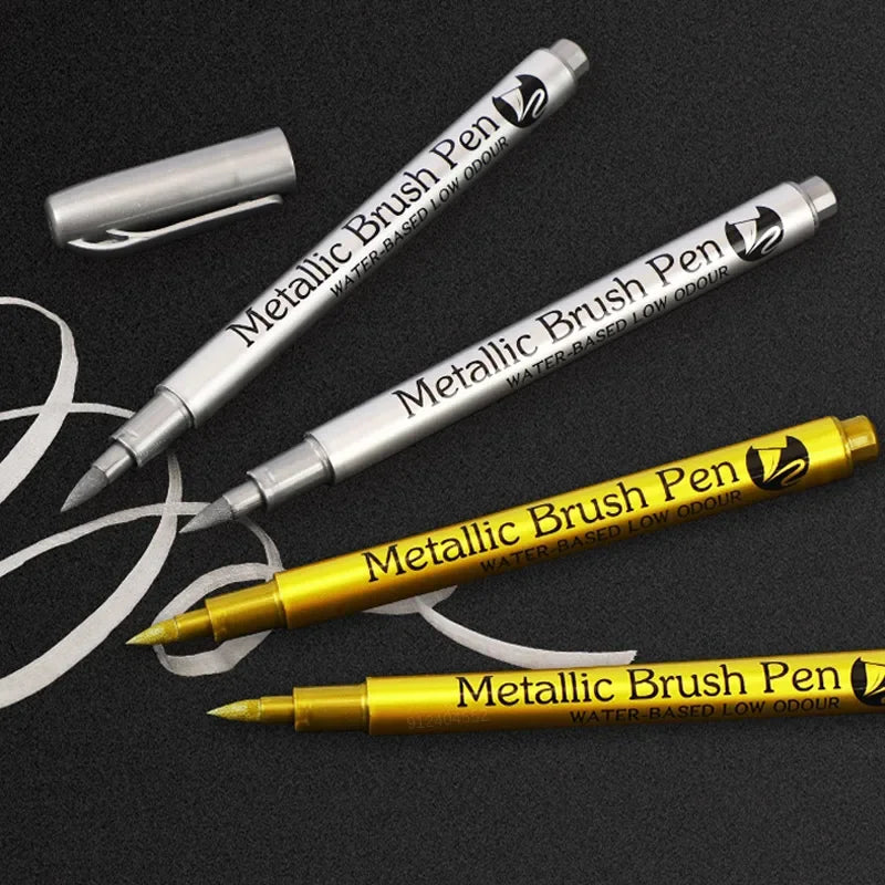 4/6Pcs Waterproof Permanent Metallic Brush Paint Marker Pens DIY Resin Mold Gold Silver Drawing Supplies Craft Markers Pen