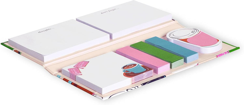 Kate Spade New York Sticky Note Folio Set of 7, Rise and Shine | Padfolio with Small Assorted Adhesive Note Sheets with 75 Pages Each, Cute Stationery for Studying and To-Dos