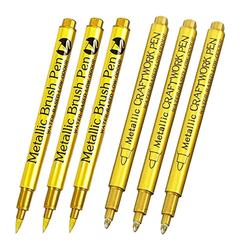 4/6Pcs Waterproof Permanent Metallic Brush Paint Marker Pens DIY Resin Mold Gold Silver Drawing Supplies Craft Markers Pen