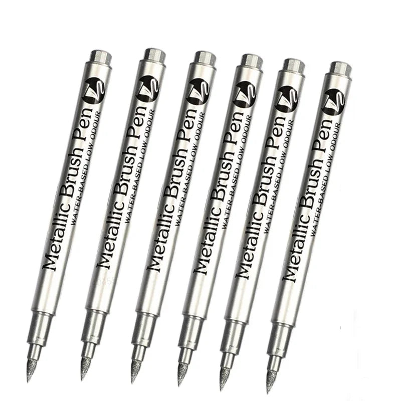 4/6Pcs Waterproof Permanent Metallic Brush Paint Marker Pens DIY Resin Mold Gold Silver Drawing Supplies Craft Markers Pen