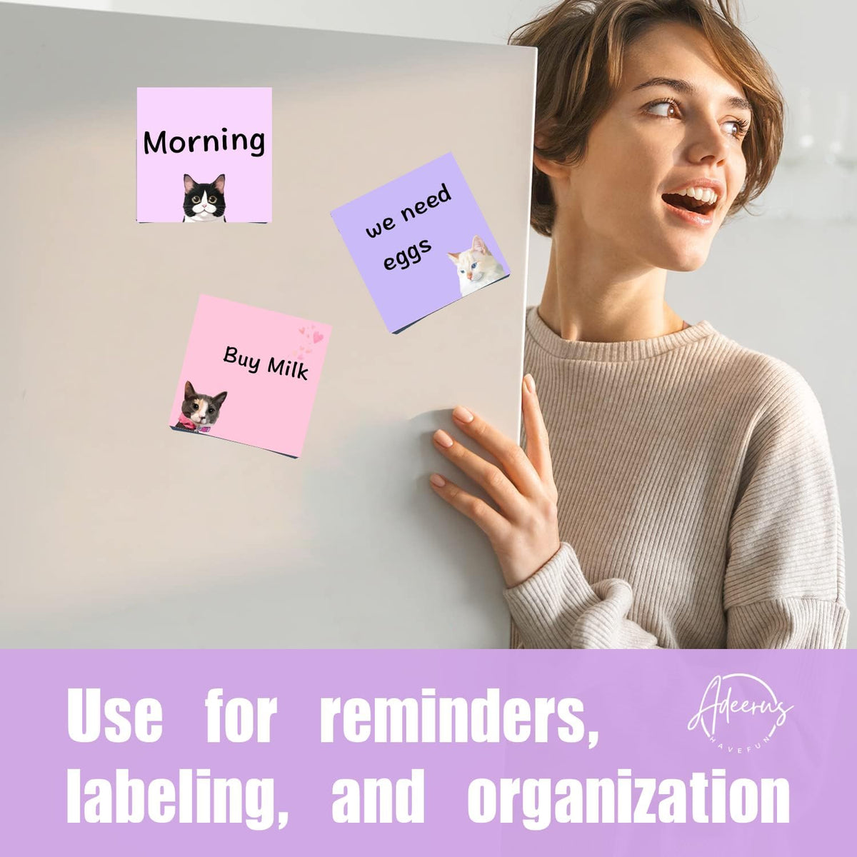 Cute Black Cat Sticky Notes Set - 9 Pads of 3" x 3" Self-Adhesive Notepads for Cat Lovers, Office Decor, and School Supplies