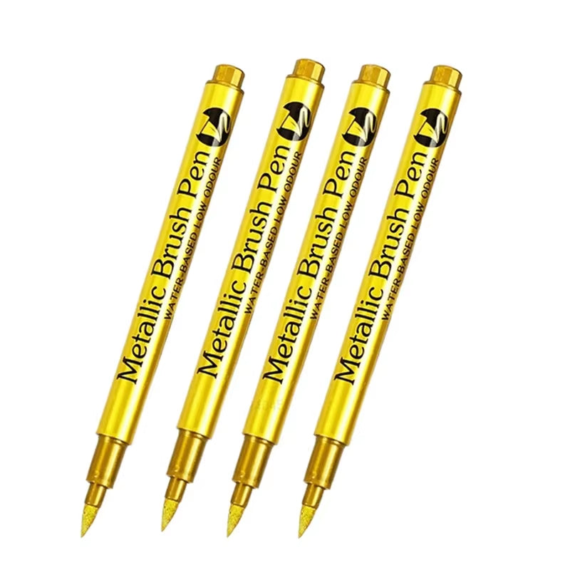 4/6Pcs Waterproof Permanent Metallic Brush Paint Marker Pens DIY Resin Mold Gold Silver Drawing Supplies Craft Markers Pen
