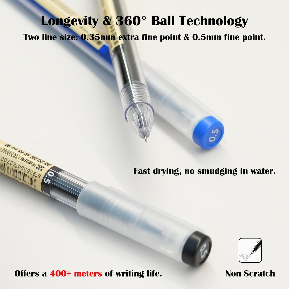 Japanese Gel Pens Stationery with Caps, 0.5Mm Fine Point (12 Black)