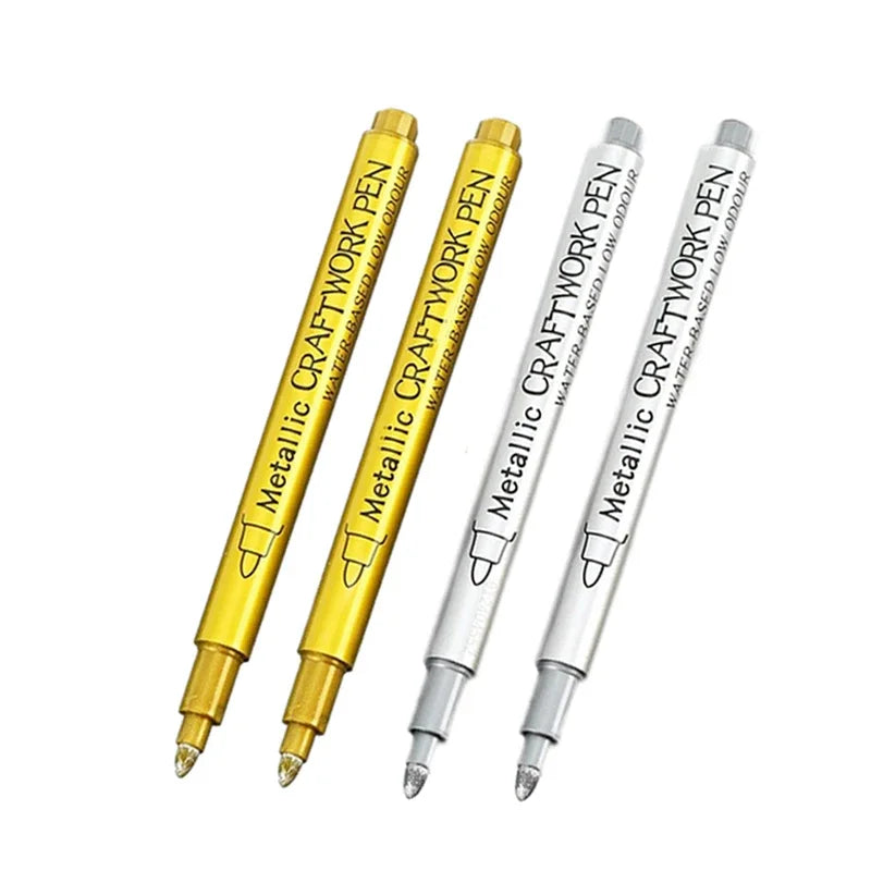 4/6Pcs Waterproof Permanent Metallic Brush Paint Marker Pens DIY Resin Mold Gold Silver Drawing Supplies Craft Markers Pen