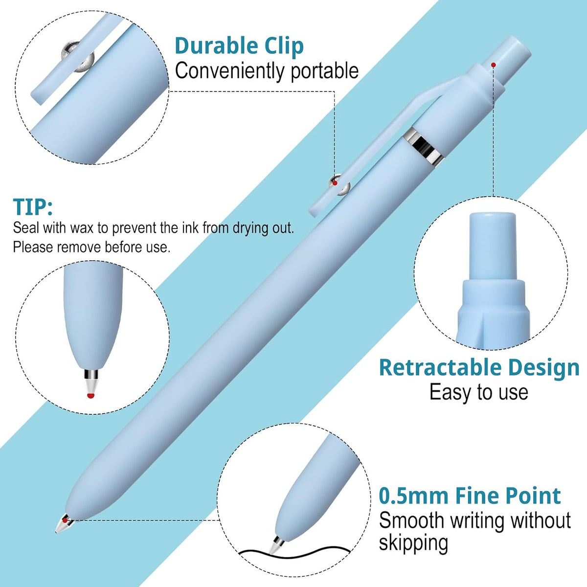 Gel Pens, 6 Pcs Smooth Writing Pens No Bleed & Smear, Black Ink Cute Pens Fine Point (0.5Mm), Retractable Aesthetic Pens School Office Supplies for Women & Men