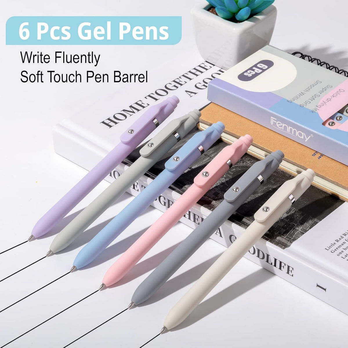 Gel Pens, 6 Pcs Smooth Writing Pens No Bleed & Smear, Black Ink Cute Pens Fine Point (0.5Mm), Retractable Aesthetic Pens School Office Supplies for Women & Men
