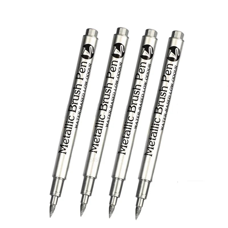 4/6Pcs Waterproof Permanent Metallic Brush Paint Marker Pens DIY Resin Mold Gold Silver Drawing Supplies Craft Markers Pen