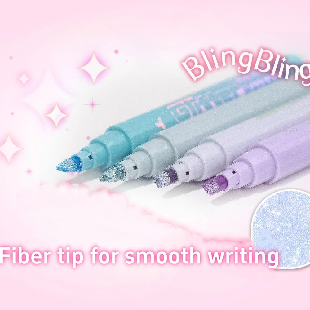 4Pcs Glitter Color Shiny Pens Set Bling Sparkling Highlighter Marker 4Mm Brush for Drawing Painting Art School Metallic Glitter