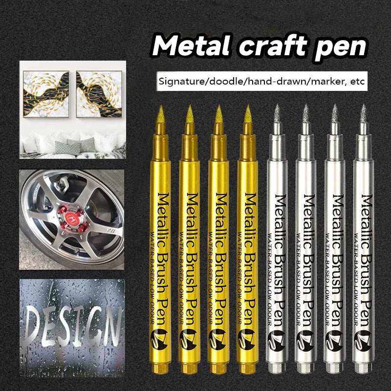 4/6Pcs Waterproof Permanent Metallic Brush Paint Marker Pens DIY Resin Mold Gold Silver Drawing Supplies Craft Markers Pen