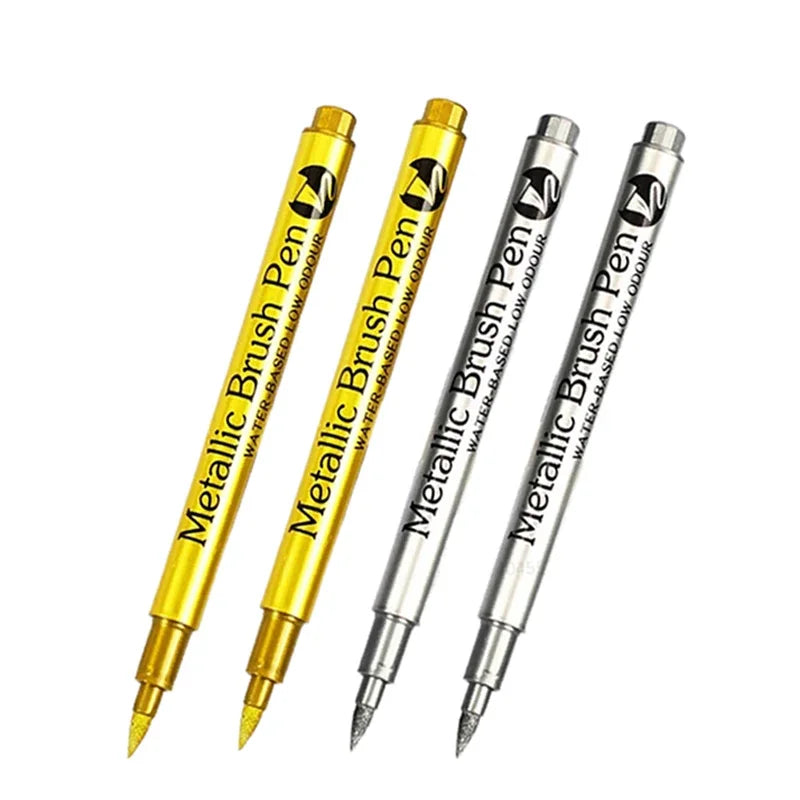 4/6Pcs Waterproof Permanent Metallic Brush Paint Marker Pens DIY Resin Mold Gold Silver Drawing Supplies Craft Markers Pen