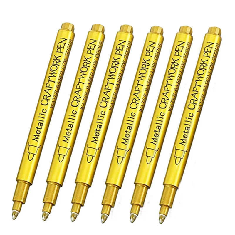 4/6Pcs Waterproof Permanent Metallic Brush Paint Marker Pens DIY Resin Mold Gold Silver Drawing Supplies Craft Markers Pen