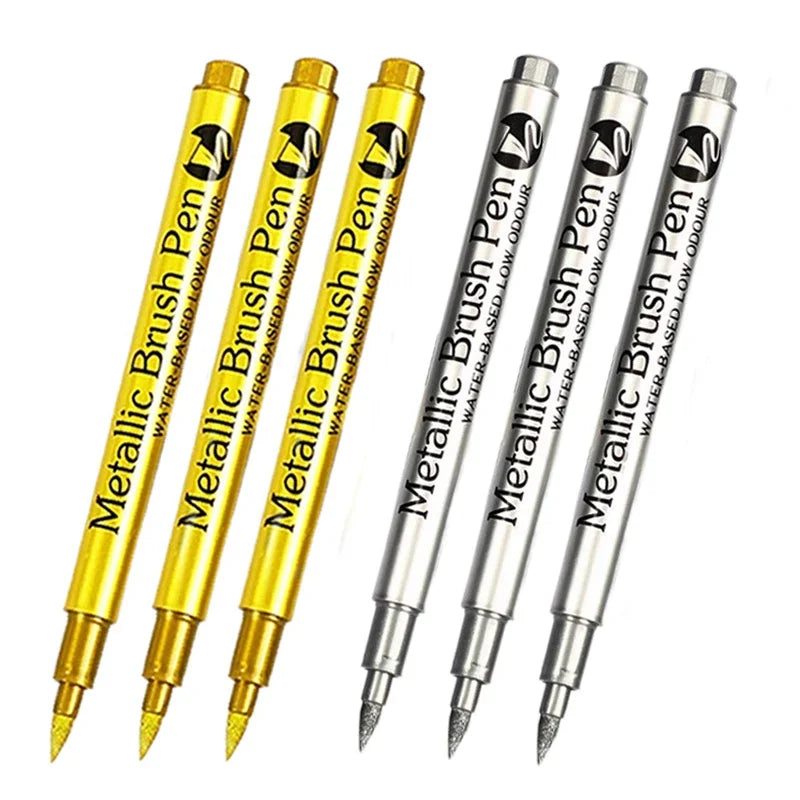 4/6Pcs Waterproof Permanent Metallic Brush Paint Marker Pens DIY Resin Mold Gold Silver Drawing Supplies Craft Markers Pen
