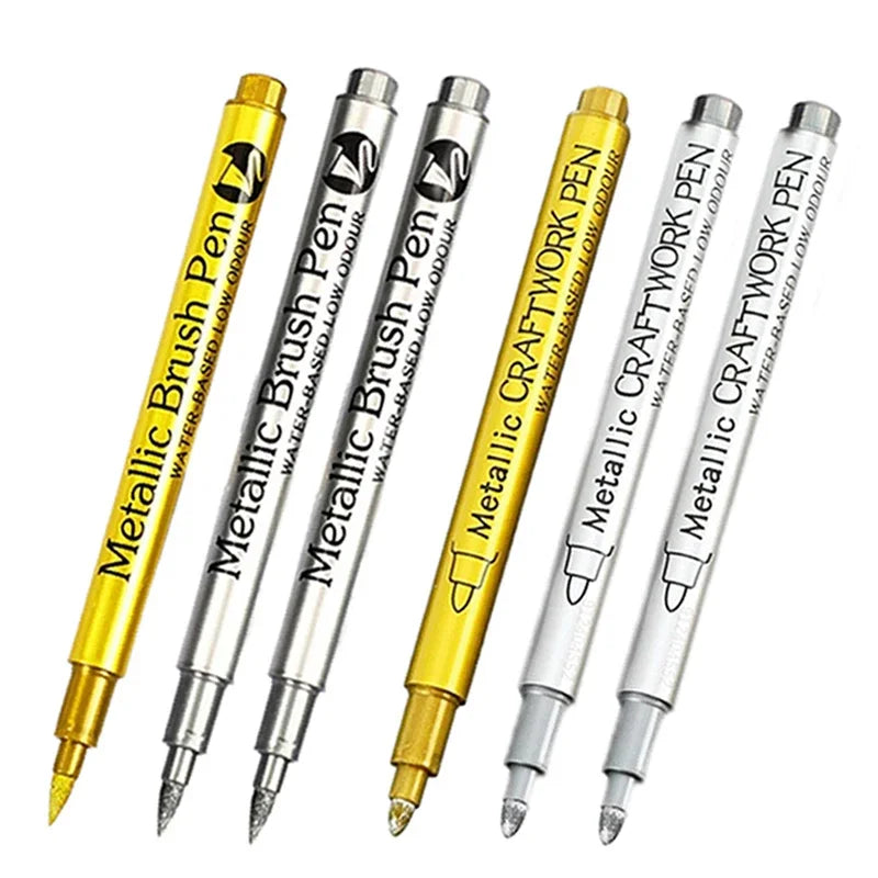 4/6Pcs Waterproof Permanent Metallic Brush Paint Marker Pens DIY Resin Mold Gold Silver Drawing Supplies Craft Markers Pen