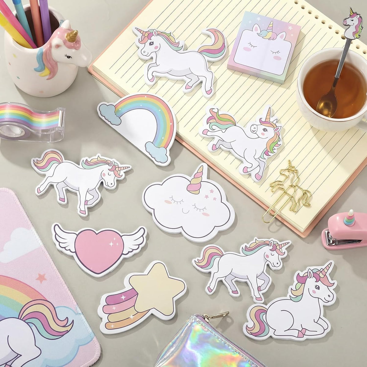 24-Piece Set of 720 Sheets Unicorn-Themed Sticky Notes and Rainbow Horse Memo Pads for Educational and Office Use, Ideal for Teachers and Students, Perfect Desk Accessories and Refrigerator Decor